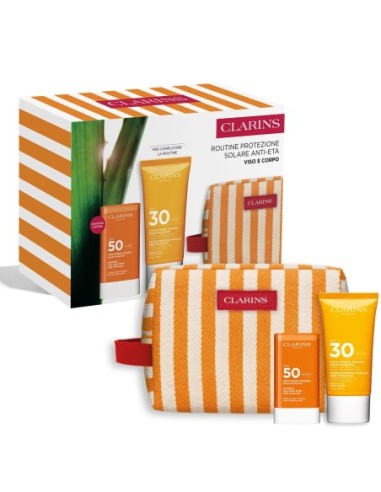 CLARINS SUN KIT STICK VISO SPF50 17G+CREMA SOLARE CORPO SPF30 75ML+TROUSSE